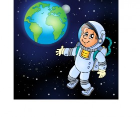 Cartoon astronauts with outer space vector 01