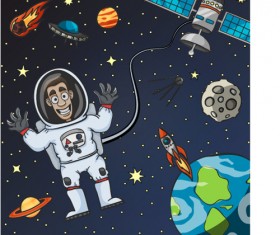 Cartoon astronauts with outer space vector 03