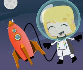 Cartoon astronauts with outer space vector 04