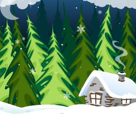 Cartoon house with winter landscape vector 02 free download