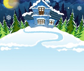 Cartoon house with winter landscape vector 03
