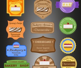 Cheesecake badges with labels retro vector
