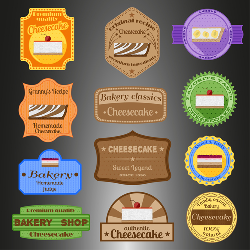 Cheesecake badges with labels retro vector