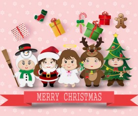 Chrismas cartoon kids vectors material 02