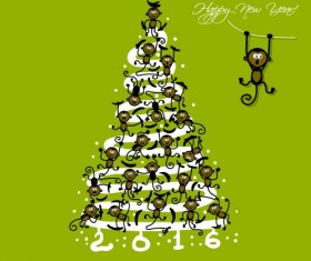 Christmas trees with monkeys new year vector 02