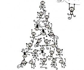 Christmas trees with monkeys new year vector 03