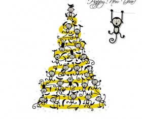 Christmas trees with monkeys new year vector 04