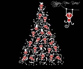 Christmas trees with monkeys new year vector 05