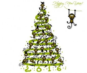 Christmas trees with monkeys new year vector 06