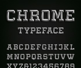 Chrome alphabet with numbers vector set