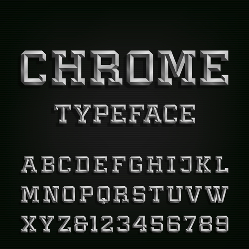 Chrome alphabet with numbers vector set