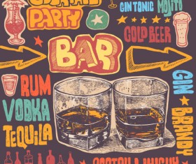 Cocktail party poster hand drawn vectors