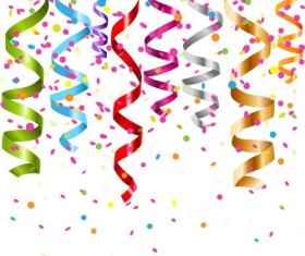 Colored ribbon with confetti birthday background vector