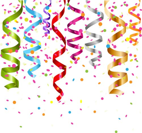 Colored ribbon with confetti birthday background vector