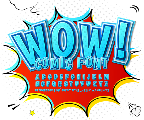 Comic styles fonts design set 07
