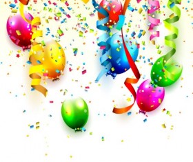 Confetti ribbon with colored balloons birthday background vector 02.