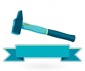 Construction tools with ribbon banners vectors 05