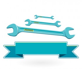 Construction tools with ribbon banners vectors 08