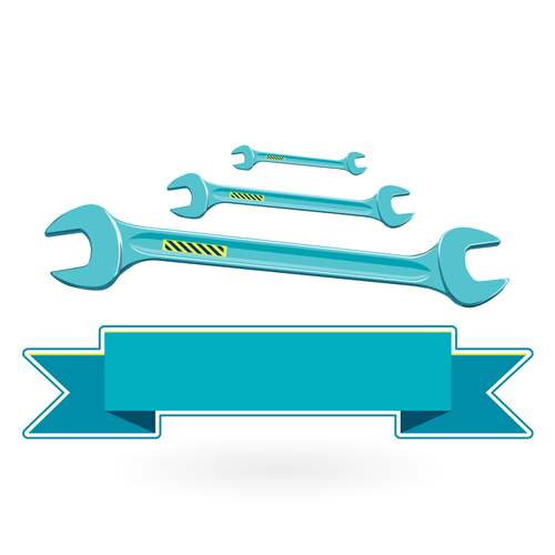 Construction tools with ribbon banners vectors 08