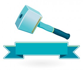 Construction tools with ribbon banners vectors 09