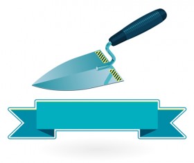 Construction tools with ribbon banners vectors 12