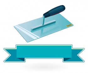 Construction tools with ribbon banners vectors 13