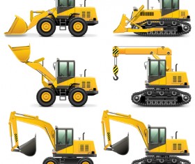 Construction vehicles design vectors set 01
