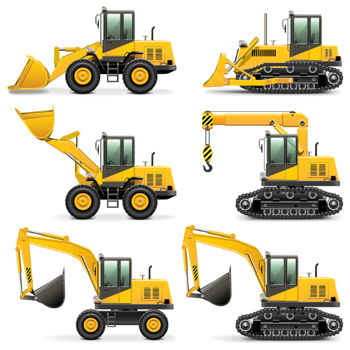 Construction vehicles design vectors set 01