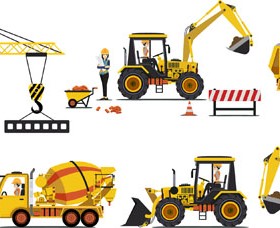Construction vehicles design vectors set 02