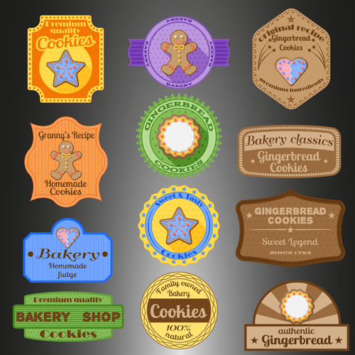 Cookies badges with labels design vectors