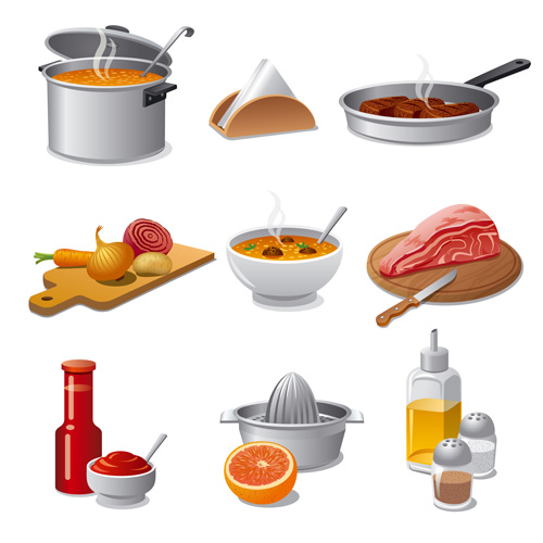 Cooking food icons set