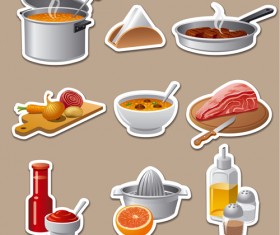 Cooking food stickers vector set