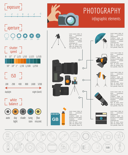 Creative photography infographics design vectors 03