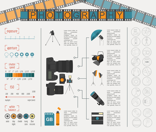 Creative photography infographics design vectors 04