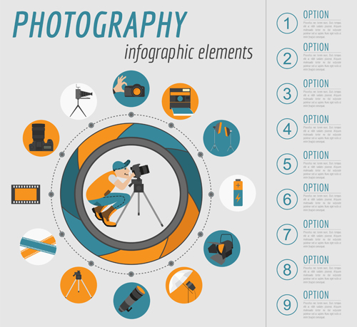 Creative photography infographics design vectors 08