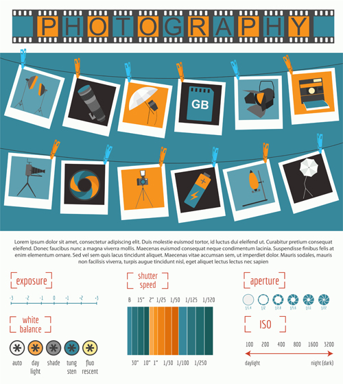 Creative photography infographics design vectors 10