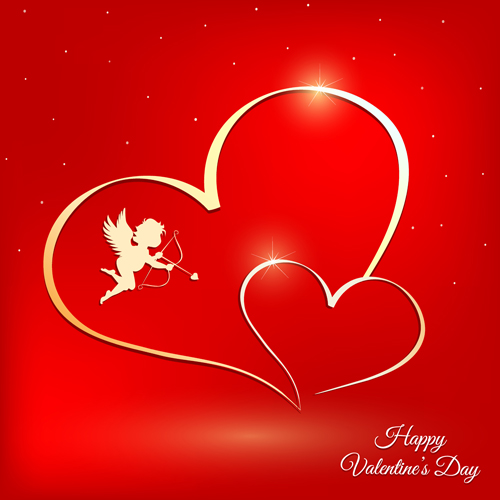 Cupid angel with golden heart valentines day vectors 01