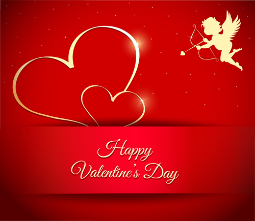Cupid angel with golden heart valentines day vectors 02