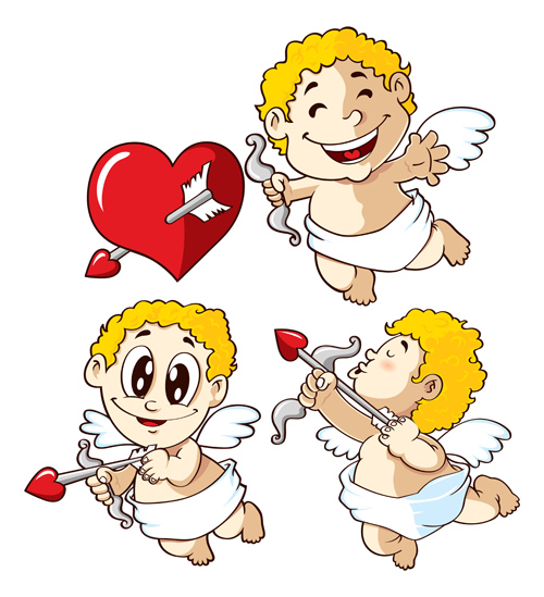 Cupid with red heart vector