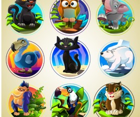 Cute animal round icons set 02