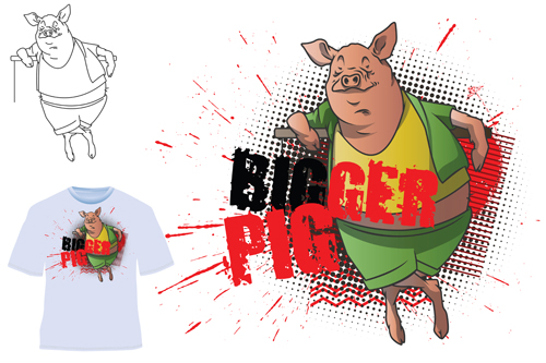 Cute bigger pig for T shirt vector 04