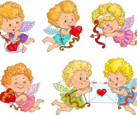 Cute cupid baby vector set