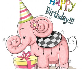 Cute elephant happy birthday cards vector