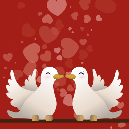 Cute pigeons with valentines Day card vector