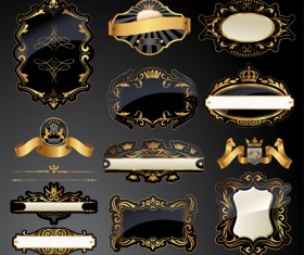 Dark gold frame labels luxury vector set 01