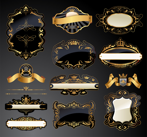 Dark gold frame labels luxury vector set 01
