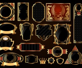 Dark gold frame labels luxury vector set 02