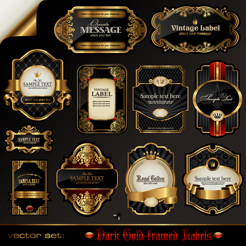Dark gold frame labels luxury vector set 03