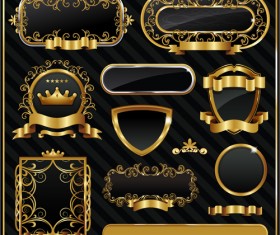 Dark gold frame labels luxury vector set 04
