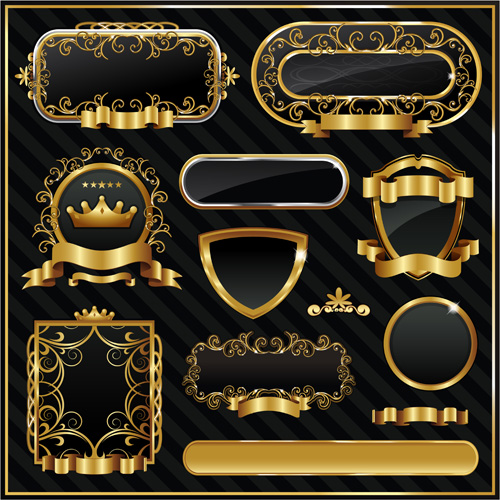 Dark gold frame labels luxury vector set 04